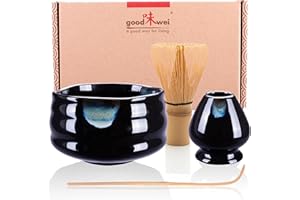 Goodwei Japońska matcha kompletny zestaw z wysokiej jakości miską do herbaty (kuro White, 80)