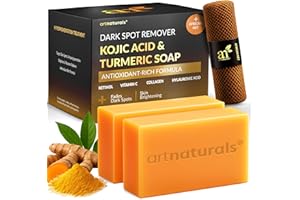 ARTNATURALS Kojic Acid Soap + African Net Sponge (2 pack X 142g Turmeric bars) Dark spot remover, Hyperpigmentation & Scars - Original Japanese Complex Vitamin C, Hyaluronic Acid, retinol, shea butter (Citrus)