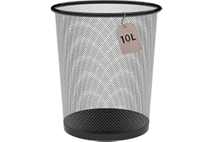Detectalia Cestino in Rete Metallica 10 Litri Nero Ø23,5 x 27 cm. Cestini per la Carta o per Tavolo da Lavoro, Cestino Scrivania per Ufficio o Casa, Cestino per il Riciclaggio, Cucina o Bagno