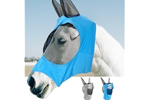 XUWAIDSGN 2 Stück Fliegenmaske Pferd Fliegenmaske Anti-Fliegen-Pferdemaske Fliegenhaube mit Ohrenschützerschutz CareMaster mit Ohrenschutz Pferd Fliegenmaske Elastische Bremsenmaske für Pferde in Grau Blau