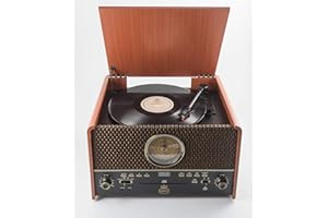 GPO Chesterton - 4 en 1 -Tourne-disque, lecteur CD, USB, radio FM, lecteur de cassettes, AUX IN, haut-parleurs intégrés