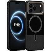 Ehr. iPhone 17 Pro Max ile Uyumlu Magsafe Wireless Şarj &Ouml;zellikli Mat S&uuml;et Deri Nakışlı İ&ccedil;i Kadife Silikon Arka Kapak (Siyah,