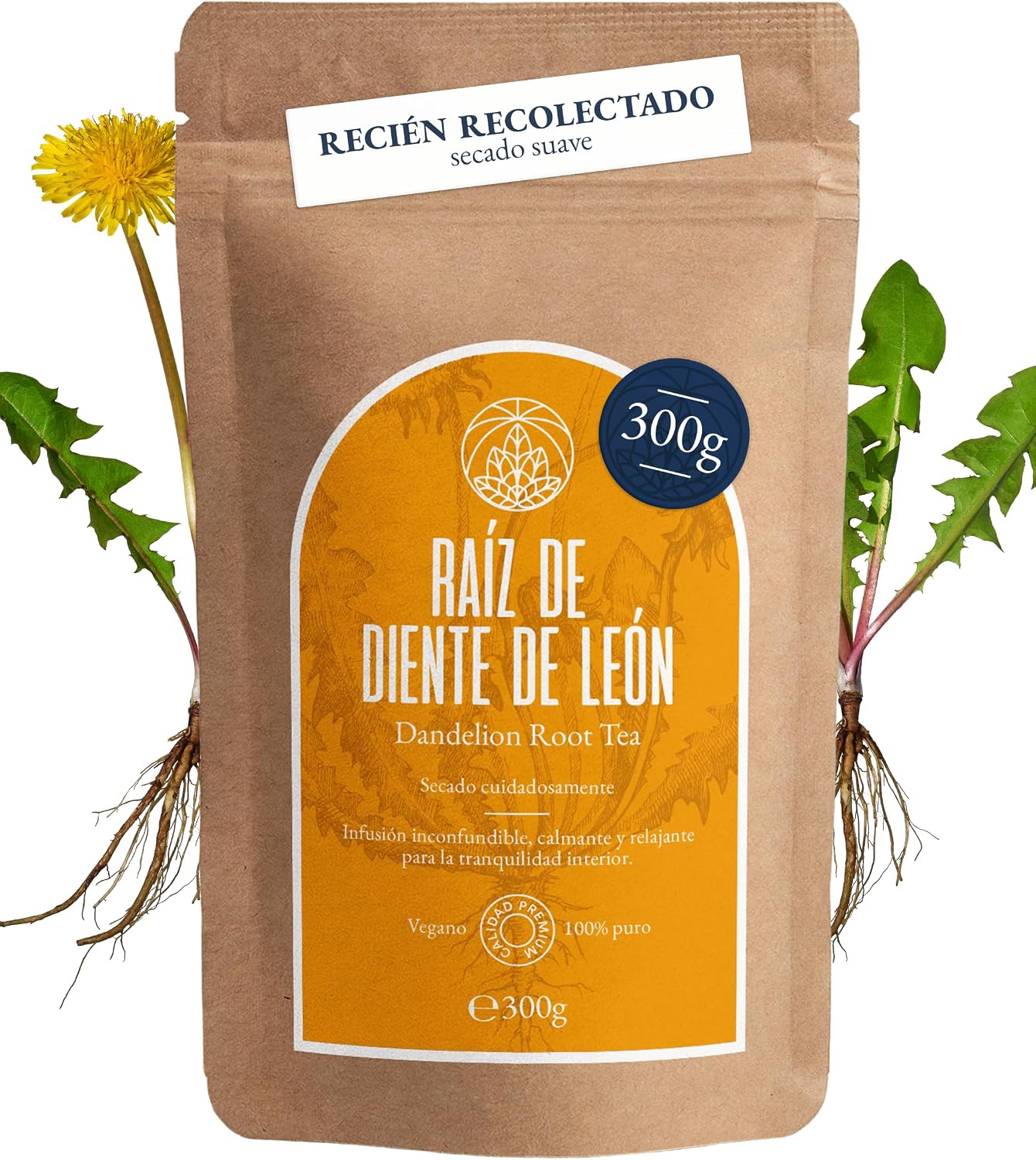 Raíz de diente de león Monte Nativo (300g) - Té Diente de leon infusion - Dandelion tea - Infusiones de hierbas - Té de hierbas – Cuidadosamente cortado y secado – 100% puro y natural
