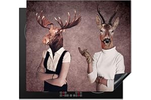 KitchenYeah© Cubre Vitrocerámica - Protector Vitroceramica Induccion 60x52 cm - Tapa Vitroceramica - Protector de Vitroceramica Ciervo - Cornamenta - Retrato - Marrón - Surrealismo - Animal
