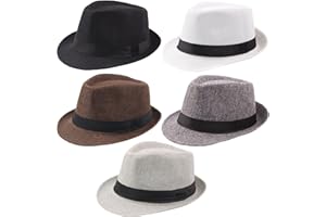 Geebuzz 5 Pack Short Brim Fedora Classic Summer Beach Sun Hat Panama Cap for Men Women