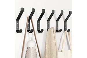 susswiff Black Door Hooks for Hanging Coat - 10KG (Max) Wall Hook Heavy Duty Holder for Cloth, Towel, Backpack, Aluminum Hanger, 6 Pack, Matt Black, Screw Included