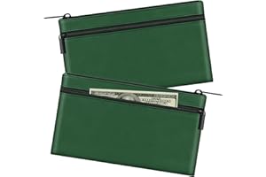 HAUTOCO 2 Stück Geldtaschen Banktasche, PU-Leder Zwei Taschen Geldmappe mit Reißverschluss für A5 Dokumententasche Geldscheintasche, Banktasche 28 x 15.5 cm für Geschäftlich Haushalt, Tief Grün