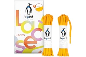 ‎BIPED biped LACES 2 Paar reißfeste Schnürsenkel für Lederschuhe, Boots, Stiefel - für Arbeit, Freizeit und Sportschuhe - 100% Polyester Schuhbänder rund ø 4 mm z2914(#7 sunny yellow,140 cm)