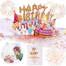 Carte D'anniversaire Pop-up 3D Musicale Avec Lumières LED - Boîte Cadeau Avec Chiffres 0-9, Bougies Soufflables