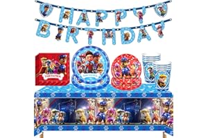 SIPHUS 46 Stück Paw Dog Geburtstag Party Set, Partygeschirr Set Geburtstag, Geburtstag Deko Set, Kindergeburtstag Tischdecke Servietten, Thematische Geburtstag Set