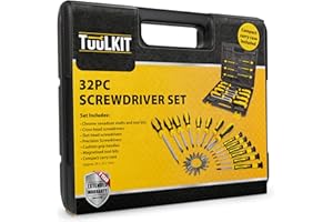 TuulKIT 32 Pieces Screwdriver Set with Compact Carry Case, Flat-head, Cross-head, Slot-head and Precision Screwdrivers, Cushion Grip Handles, Magnetised Hex, Torx, Ph, Pz Bits