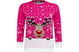 TOP VENDOR Kids Girls Boys Knitted Reindeer Christmas Rudolf Xmas Novelty Jumper Sweater Top 2-14