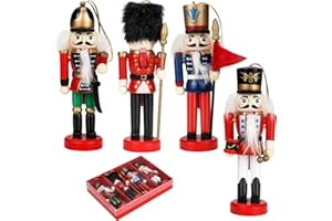 LINGSFIRE 13cm Estatuilla de Figura de Soldado Cascanueces Muñeco 4pcs Tradicional Navideño Cascanueces de Madera, Ideal para decoración de Navidad Fiestas de Madera Decoración de Hogar
