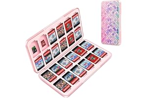 OLDZHU Mignon Rose Boite de Rangement Jeux Switch pour Nintendo Switch,Étui de Rangement pour Carte de Jeu Portable avec 24 emplacements pour Cartes de Jeu et 24 emplacements Our Cartes Micro SD