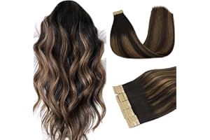 DOORES Extension Capelli Veri Biadesivo, Balayage da Nero Naturale a Biondo Chiaro 55cm 22 pollice 50g 20pcs, Tape in Hair Extensions Remy Capelli Lisci