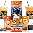 INSPIRE FOOD Bubble Tea Kit - Blueberry Boba 100g, Peach Syrup & Mango Syrup 30ml, 4 Straws + 2 Jasmine Tea Bags | Vegan, Gluten-Free, No Artificial Colors