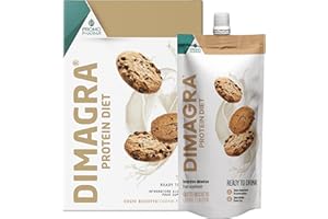 PROMOPHARMA Dimagra Protein Diet - Integratore Proteico Pronto da Bere per Dieta Chetogenica e Controllo del Peso - Low Carb, Alto Contenuto Proteico - Gusto Biscotto - 7 Pouch da 220 g