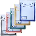 SPS File Folder, Transparent Poly-Plastic A4/Foolscap Documents File Storage Bag with Snap Button Set of 5/Certificate File Folder (Vertical, Multicolor, Pack of 5)