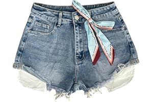 Laphilo Short court en jean pour femme avec décorations et bandes (code V851)