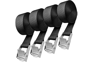 AULESE Cinghia di fissaggio 2.5m, 4 Pezzi nero Cinghie di tensione, Cinghia di Ancoraggio con Chiusura sicura del carico resistenza fino a 250 kg, Fissaggio Trasporto di Bagagli