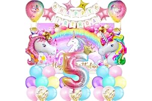 SWOKKTS Palloncini Unicorno Compleanno Bambina, Rosa Kit Compleanno Unicorno, Cartoon Decorazioni Compleanno Unicorno, Palloncino Unicorno 5 Anni, Unicorno Festa Compleanno 5 Anno (Pallone Numero 5)