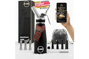 B-ARS Professional Whipped Cream Dispenser Aluminium 500ML With Stainless And Plastic Nozzles Includes Cleaning Brush Carry Bag Ebook For Mousses Toppings Foams Ideal For Home And Dessert Lovers
