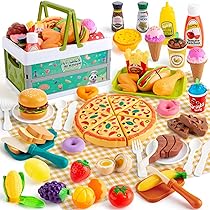 Jouet Cuisine éducatif KIMIGO 55 Pcs Cuisine Enfant – Dinette + Fruits Légumes à Couper + Panier Pique-Nique