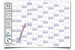 XXL Jahresplaner 2027 abwischbar – Wandkalender DIN B0 (140 x 100 cm, gerollt) inkl. 1 Marker | Großer Wandplaner & Kalender in deutscher Sprache für Büro & Zuhause von Gigatime