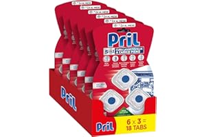 Pril 5in1 Tabs Cura Lavastoviglie a Carico Pieno (6 confezioni da 3 tab), Anticalcare e Decalcificante per una Pulizia Profonda e Igiene Ottimale