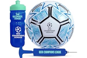 Hy-Pro offiziell Lizenziertes UEFA Champions League Fußball-Geschenkset – UCL, Größe-5-Fußball, Pumpe, 500 ml Wiederverwendbare Plastikflasche, Merchandise