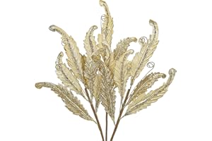 ‎OAIRSE Oairse 68CM 3er Set Kunstpflanze Kunstzweig Weihnachten deko Glitzer, Weihnachten Blätter für Weihnachtsbaum Neujahr Ornamente, Künstliche Farn für Feiertags-Esstischdekoration, Gold