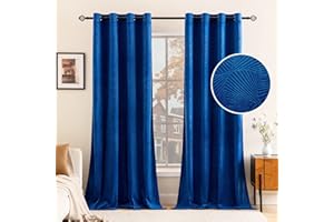 EMEMA Rideaux en Velours avec Motif de Folium Ginkgo Rideaux à Oeillets Décoratifs Opaques Rideaux en Forme d'éventail pour Chambre Salon ou Chambre d'enfants Lot de 2 Bleu Marin 140x225cm