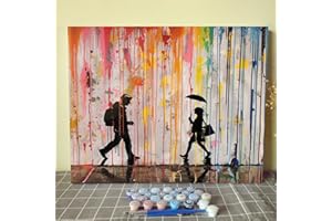 AIHONMIN Kit de peinture à l'huile sur toile de style graffiti arc-en-ciel de Banksy - Pour enfants et adultes débutants - Peinture acrylique peinte à la main - Décoration murale sans cadre