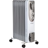 Russell Hobbs 2000W/2KW Oil Filled Radiator, 9 Fin Portable Electric Heater  - White, Adjustable Thermostat with 3 Heat Settings, Safety Cut-off, 20 m  sq Room Size, RHOFR5002, 2 Year Guarantee, 1 Pack :