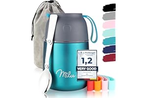 Milu® Thermo Food Flask - 300, 440, 450, 650, 800ml - Stainless Steel Insulated Container - Lunchbox - Jar with Spoon for hot and Cold Food (Green, 450ml)
