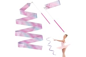 Amaxiu 2Pcs Sparkling Gymnastics Ribbon with Wand, 200 cm Dance Ribbons Dancing Wands Twirling Dancer Rhythm Streamers for Kids Girls Adults Talent Shows Artistic Dancing Training