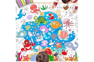 DPKOW Ocean Colouring Tablecloth Children with Pens, 47 x 33 Inch Giant Paper Sea Animal Paintable Tablecloth for Children Crafts Under the Sea Colouring Poster Sea Underwater Birthday Gift