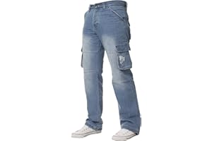 ZE ENZO ENZO Mens Designer Cargo Combat Jeans Denim Pants All Waist Sizes