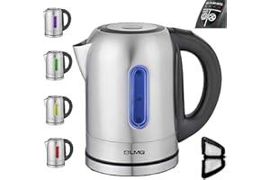 ‎LMG GERMANY Wasserkocher Edelstahl LED mit Temperatureinstellung Premium - 2200W -Mit Farbspiel und Warmhaltefunktion, 1.7 Liter Volumen -Mit Sichtfenster, Automatische Abschlatung, 60,70,80,90,100°C