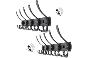 WEBI Coat Rack Wall Mounted,5 Tri Hooks for Hanging,Hook Rack,Hook Rail,Coat Hanger Wall Mount for Jacket,Clothes,Hats,Towel,Black,2 Packs