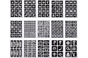 Kesote 15 Hojas de Plantilla de Tatuaje Temporal Reutilizable para Niños Adultos (Negro)