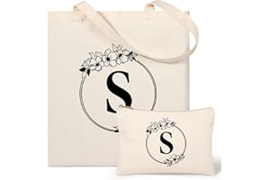 TECANNE Personalized Initial Monogrammed Canvas Tote Bag Cosmetic Bags, Suitable for Birthday, Wedding, Beach, Holiday, Great Gifts for Women, Mom, Teachers, Nurses, Best Friends