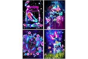 DUGEHO 4P 5D Diamond Painting Full Set,5D Diamant Painting Bilder mit Diamond Painting Zubehör Bunte Schmetterlingsflasche DIY Diamant Malerei für Home Wall Wand und Eingang Dekorationen(30×40cm)