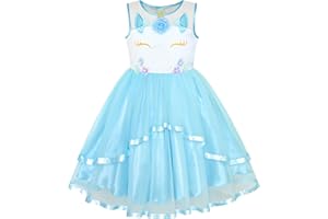 Sunny Fashion Flower Girls Dress Blue Belted Wedding Party Bridesmaid Age 4-12 Years