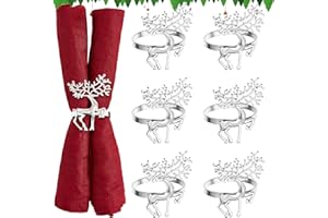 NOCHME Lot de 6 ronds de serviette en forme de renne de Noël en métal galvanisé doré élégant pour décoration de table de Noël, dîner, déjeuner, fête de Thanksgiving, vacances, mariage - Argenté