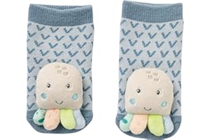 Fehn 054361 grzechotka w kształcie ośmiornicy – puszyste skarpety dziecięce z ośmiornicą i grzechotką – wspierają motorykę i zmysły – dla dzieci w wieku od 0 do 12 miesięcy – rozmiar: 12 cm