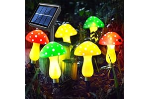Abkshine Solar Mushroom Lights Outdoor Garden, 8 Modes Waterproof Solar Powered Garden Ornaments for Yard, Lawn, Pathway, Christmas, Walkway, Fence Decorations(Set of 6 Mushrooms, Multi-Coloured)