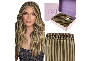 Fshine Geniale Tessiture Capelli Veri 50cm 60g Extension Capelli Veri Cucitura Castano Medio Con Riflessi Biondo Tessitura Capelli Umani Lisci #4P27