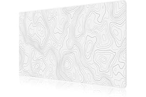 JIALONG Tapis de Souris Gaming XXL Large Size (900x400mm) Multifonction Mouse Pad Grand sous Main pour Gamer et Bureau Blanc Topographique