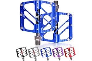 AEYINO MTB Flat Pedals Mountain Bike Pedals, 3 Bearings CNC Adult Road Bike Pedals, Wide Bicycle Platform Aluminum Alloy Non-Slip Pedal for Gravel Bike/MTB/BMX 9/16"(Black/Purple/Red/Titanium/Blue)